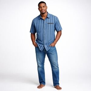 Sean John Men's Blue Striped Button Down Shirt